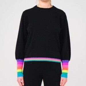 Brodie Cashmere Black Sweater with Rainbow Accents